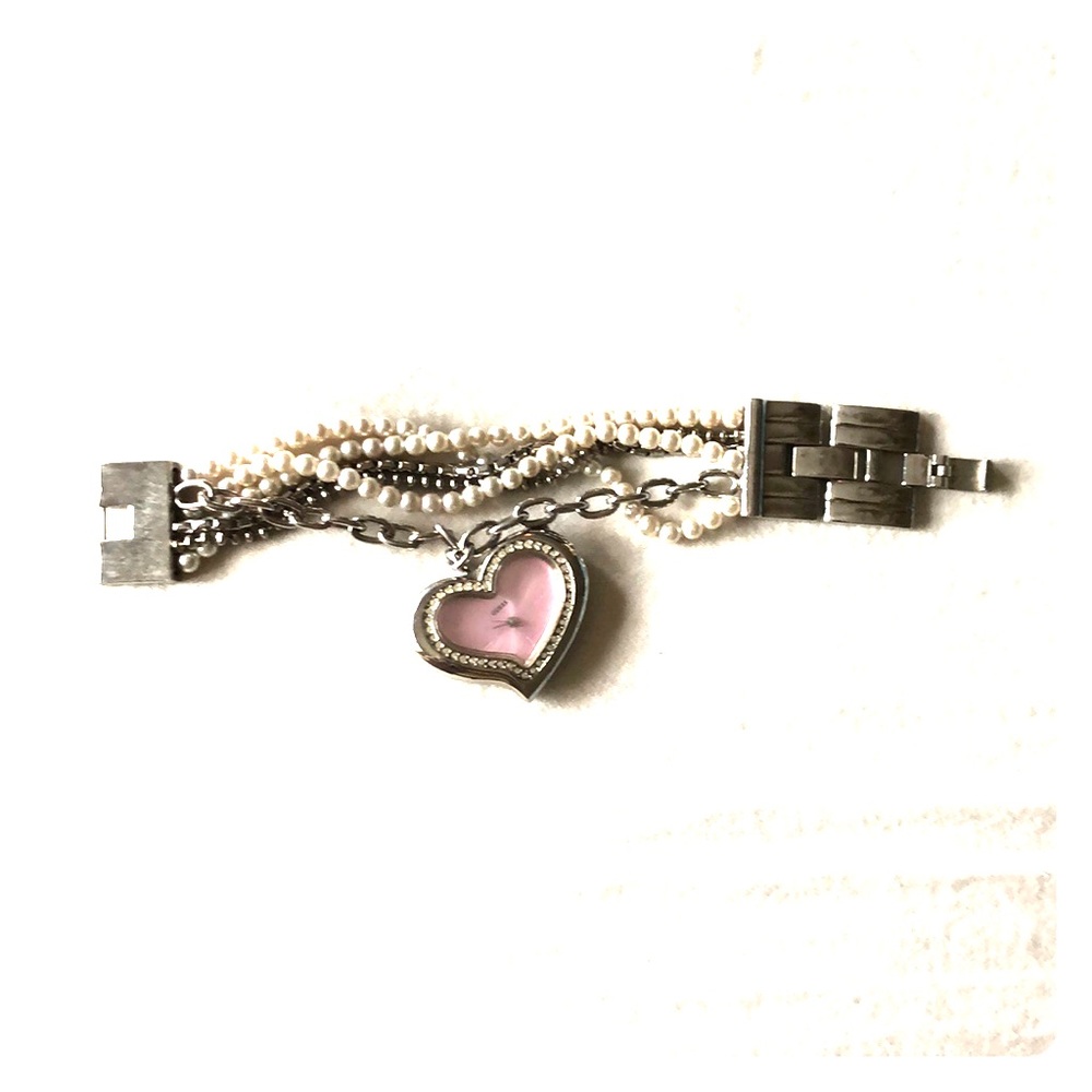 Guess pink heart bangle watch
